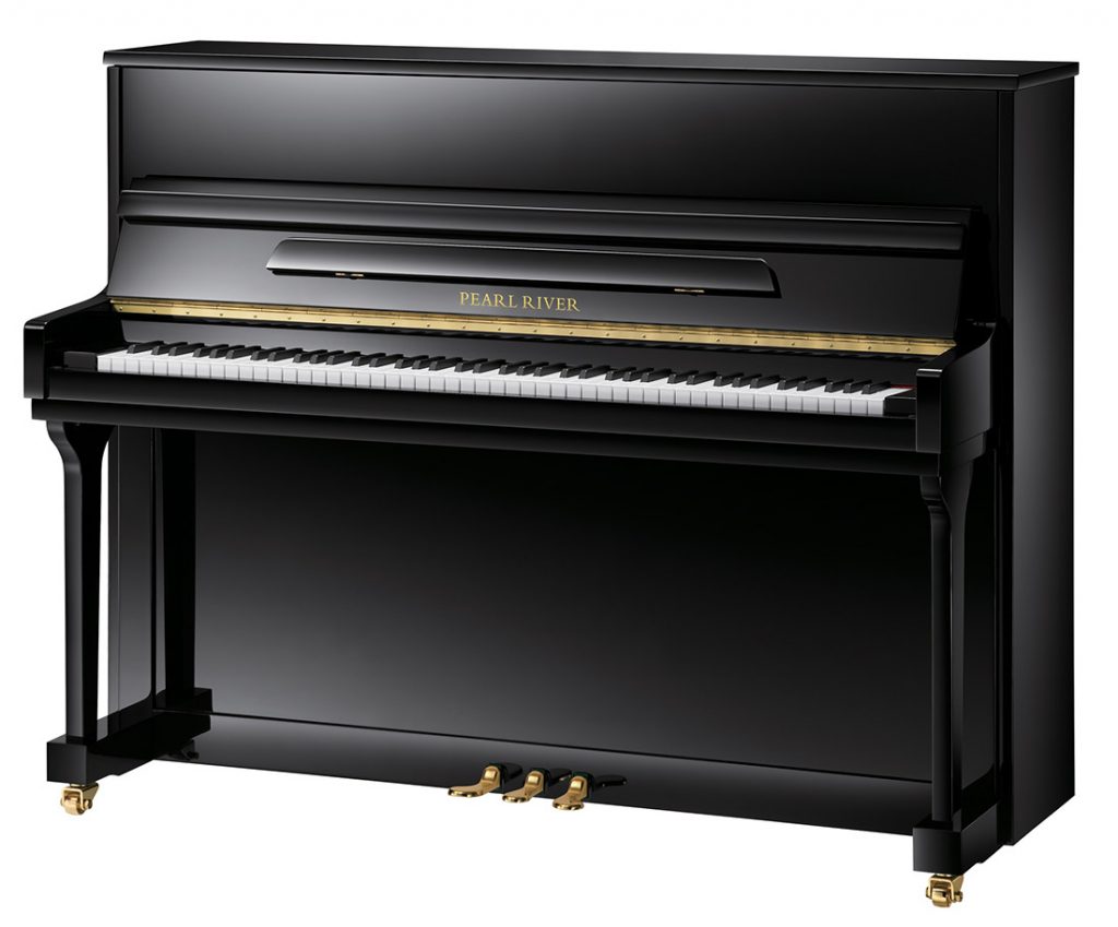 Black student upright piano with three pedals
